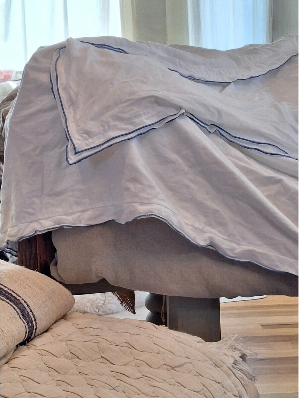 Anthropologie 100% COTTON duvet, KING, blue farmstyle Cordage Trim, New Like...